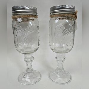 NEW Ball Mason Redneck Hillbilly Lot 2 Wine Glasses 16 oz Jar on Stem w/Lids